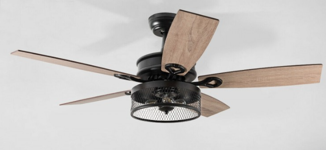 48 Inch Ceiling Fan with 5 Wooden Rustic Reversible Blades, with remote, 1 box unassembled