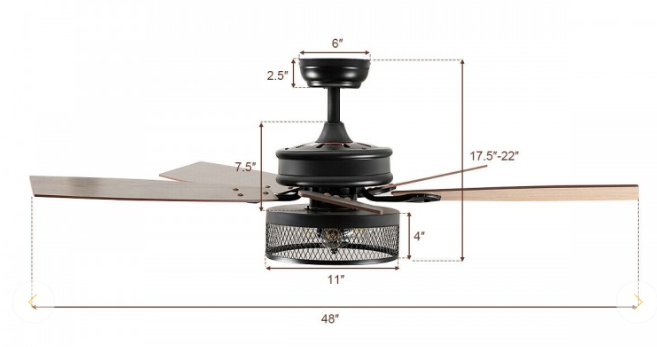 48 Inch Ceiling Fan with 5 Wooden Rustic Reversible Blades, with remote, 1 box unassembled