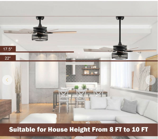 48 Inch Ceiling Fan with 5 Wooden Rustic Reversible Blades, with remote, 1 box unassembled