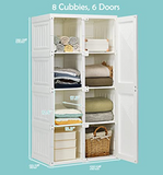 Foldable Armoire Wardrobe Closet with 8 Cubby Storage, PVC, White, fully assembled