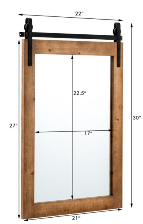 30''x22'' Wall Mount Mirror Decor Vanity Mirror Wood Frame Barn Door Style Brown