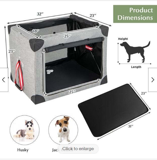 Portable 32 in Folding Dog Crate w/Locking Zippers &Mesh Mat for Cat Carrier Use