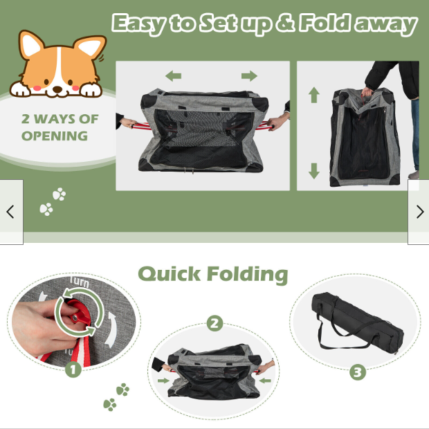 Portable 32 in Folding Dog Crate w/Locking Zippers &Mesh Mat for Cat Carrier Use