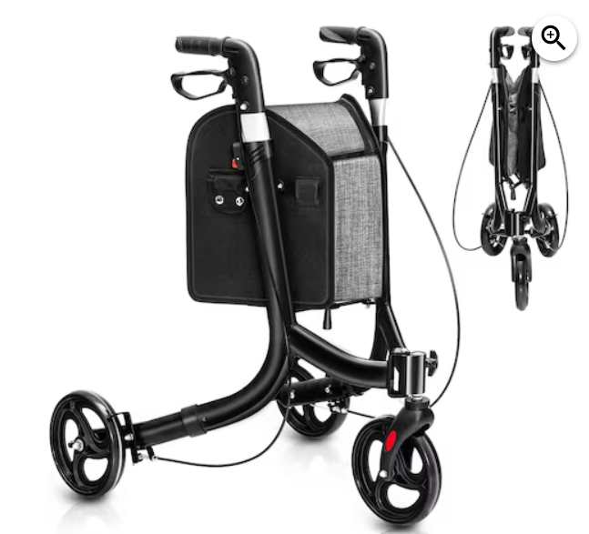 3-Wheel Rolling Walker Folding Rollator Walker with 8 inch Wheels