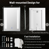 27.5-Inch LED Bathroom Makeup Wall-mounted Mirror with led lights built in