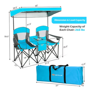 SPECIAL, Portable Folding Camping Canopy Chairs w/ Cup Holder Cooler Outdoor Blue