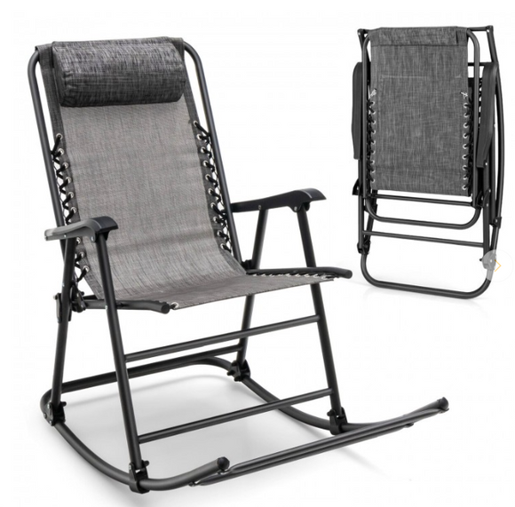 SPECIAL, NO TAX, Metal Camping Outdoor Rocking Chair Folding Rocker Footrest Lightweight Outdoor, Grey