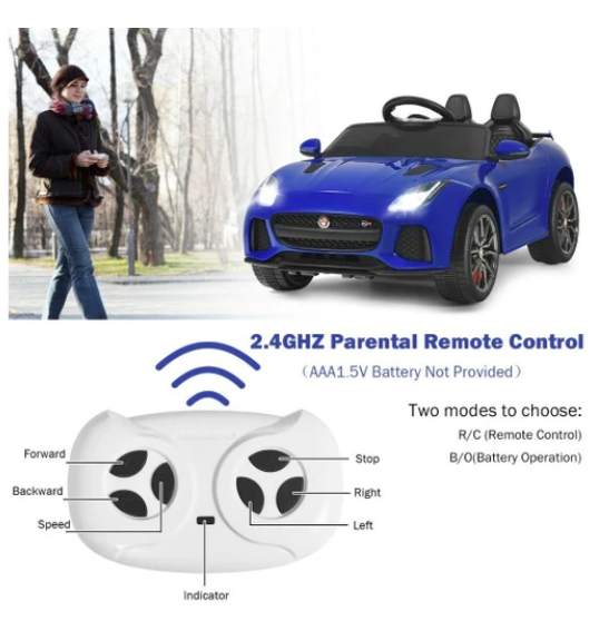 12V Jaguar F-Type SVR Licensed Kids Ride On Car, with remote, blue, 1 box, unassembled