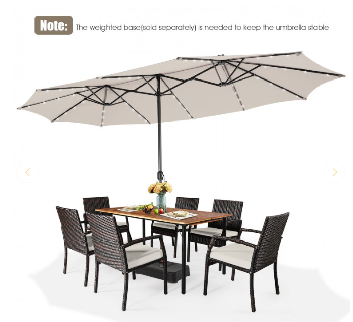 15 Feet Twin Patio Umbrella with 48 Solar LED Lights, Beige, 1 box, unassembled