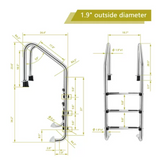 Stainless Steel Swimming Pool Ladder In-Ground 3-Step w/ Anti-Slip Step, unassembled