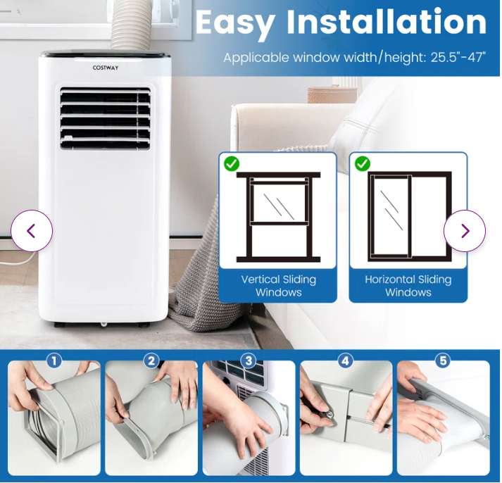 9000 BTU 3 in 1 Portable Air Conditioner with Fan and Dehumidifier, remote