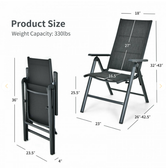 Patio Folding Dining Chair, Aluminum Padded Adjustable Back