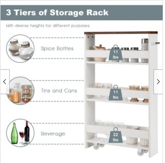 Rolling Slim Storage Cart Mobile Shelving Organizer W/ Handle, fully assembled