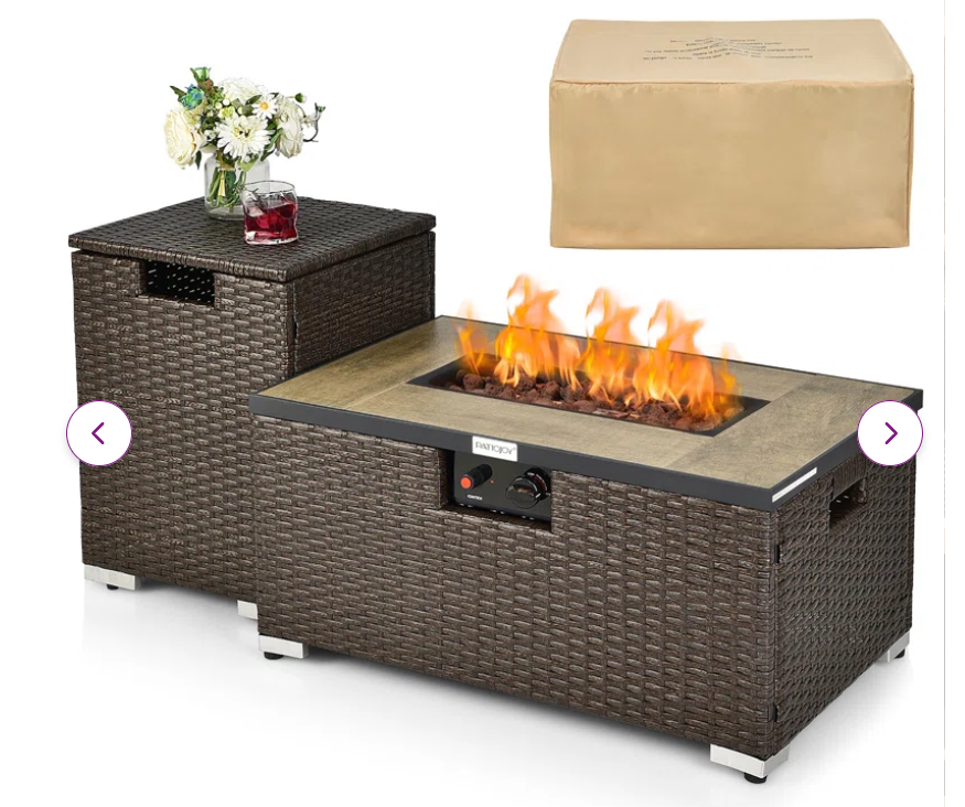 32''x 20'' Propane Rattan Fire Pit Table Set W/ Side Table Tank & Cover 40,000 Btu, - Full Assembled