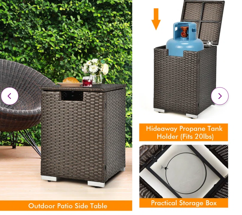 32''x 20'' Propane Rattan Fire Pit Table Set W/ Side Table Tank & Cover 40,000 Btu, - Full Assembled