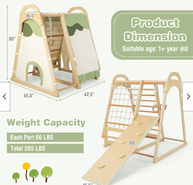 Kid’s Climbing Toy w/Slide Climbing Net Climbing Rock Removable Tent, 1 box unassembled