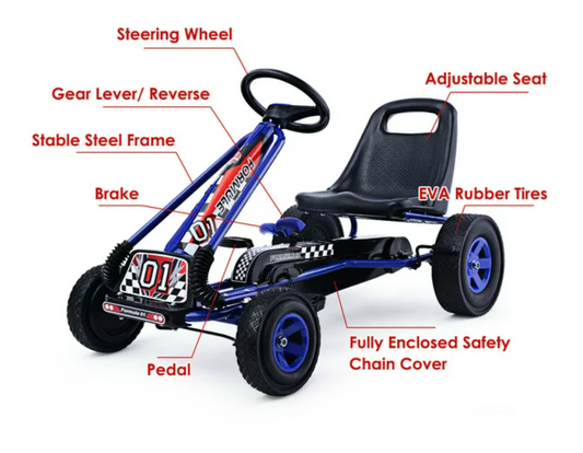 4 Wheels Kids Ride On Pedal Powered Bike Go Kart Racer Car, assembled