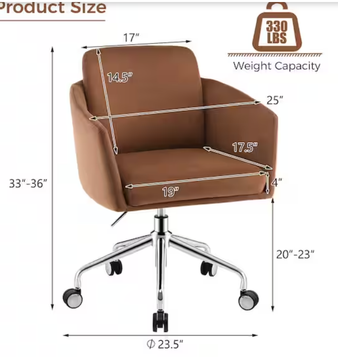 Coffee Fabric Adjustable Home Office Chair Swivel Computer Chair with Armrest