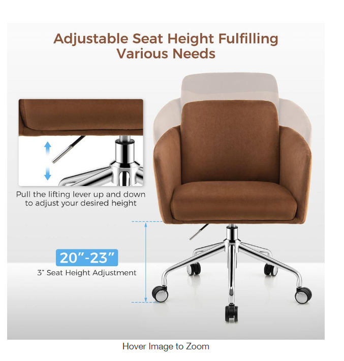 Coffee Fabric Adjustable Home Office Chair Swivel Computer Chair with Armrest