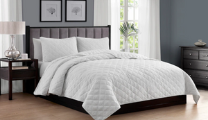 Cathay Home Microfibre Diamond Quilt Set, white, double/queen