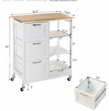 Rolling Kitchen Island Utility Storage Cart with 3 Large Drawers, Fully Assembled