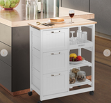 Rolling Kitchen Island Utility Storage Cart with 3 Large Drawers, Fully Assembled