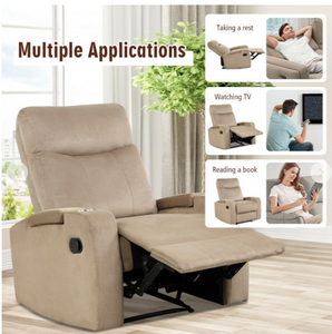 Recliner Chair Single Sofa Lounger with Arm Storage and Cup Holder, mark front bottom