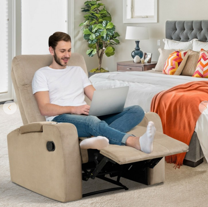 Recliner Chair Single Sofa Lounger with Arm Storage and Cup Holder, mark front bottom