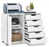 5-Drawer Rolling Storage Cart with Side Cabinet, fully assembled