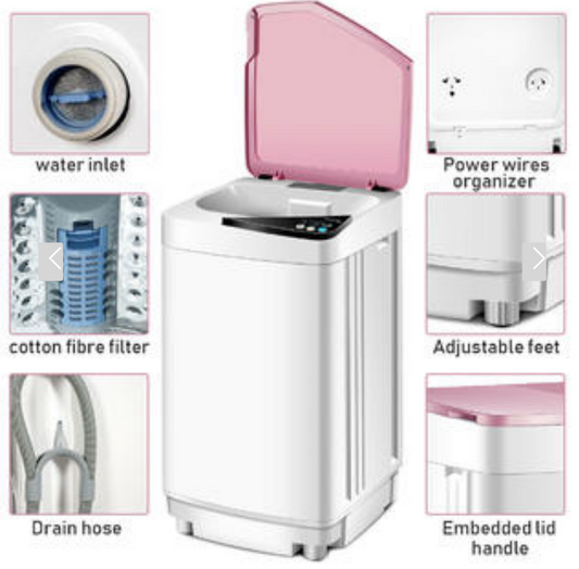 Full-Automatic Washing Machine 7.7 Lbs Washer/Spinner Germicidal UV Light Pink