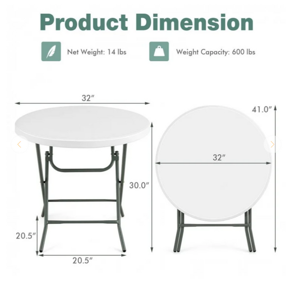 SPECIAL, NO TAX, 32 Inch Round Foldable Lightweight Table, small marks on top