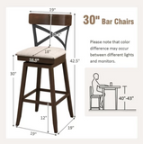 Set of 2, 30`` Wooden Swivel Bar Stools Upholstered Bar Height Dining Chairs Brown