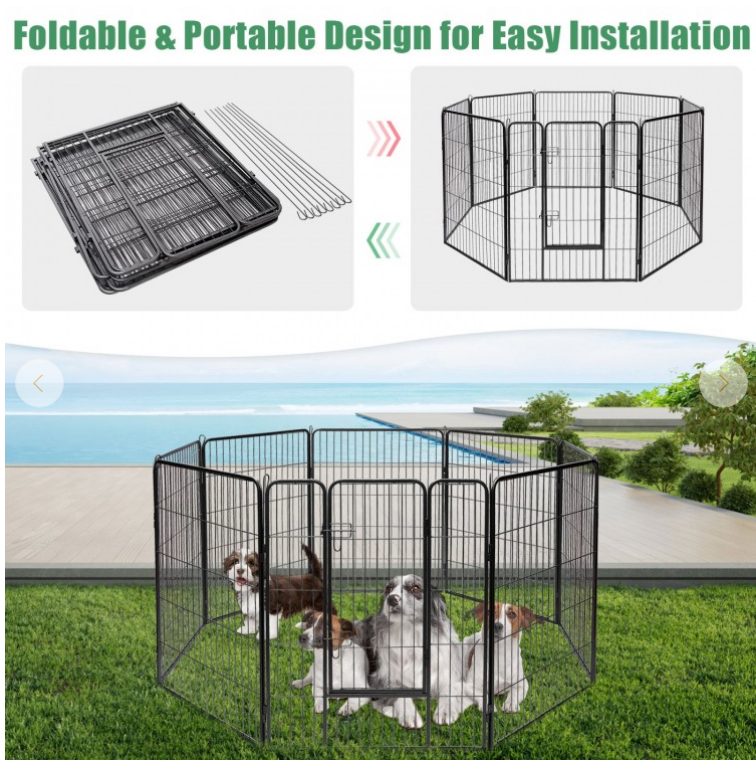 8 Metal Panel Heavy Duty Pet Playpen Dog Fence with Door, 1 box, unassembled