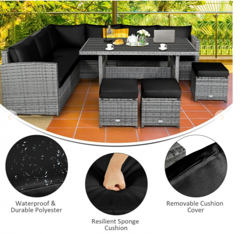 7 Pieces Outdoor Wicker Sectional Sofa Set with Dining Table, 4 BOXES, UNASSEMBLED