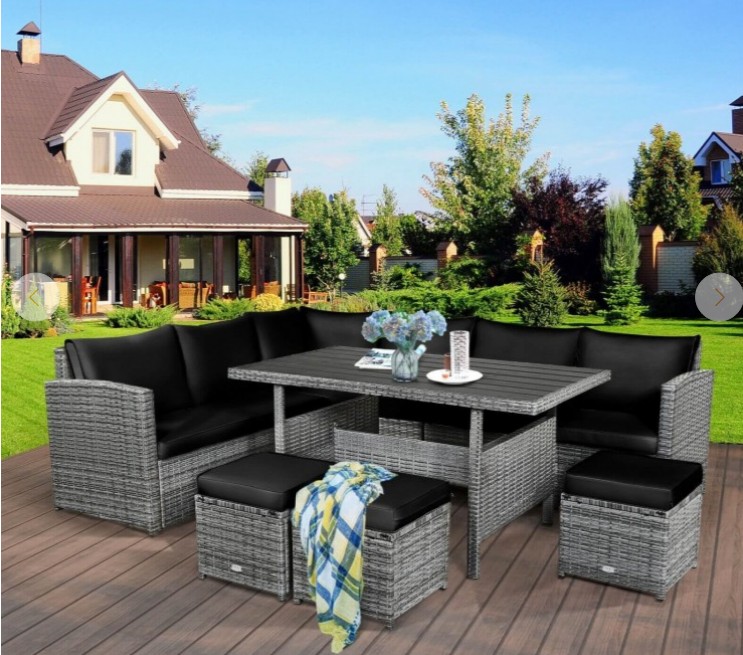 7 Pieces Outdoor Wicker Sectional Sofa Set with Dining Table, 4 BOXES, UNASSEMBLED