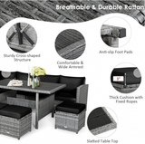 7 Pieces Outdoor Wicker Sectional Sofa Set with Dining Table, 4 BOXES, UNASSEMBLED