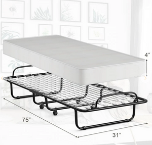 SPECIAL, Rollaway Folding Bed with Memory Foam Mattress and Sturdy Metal Frame Made in Italy