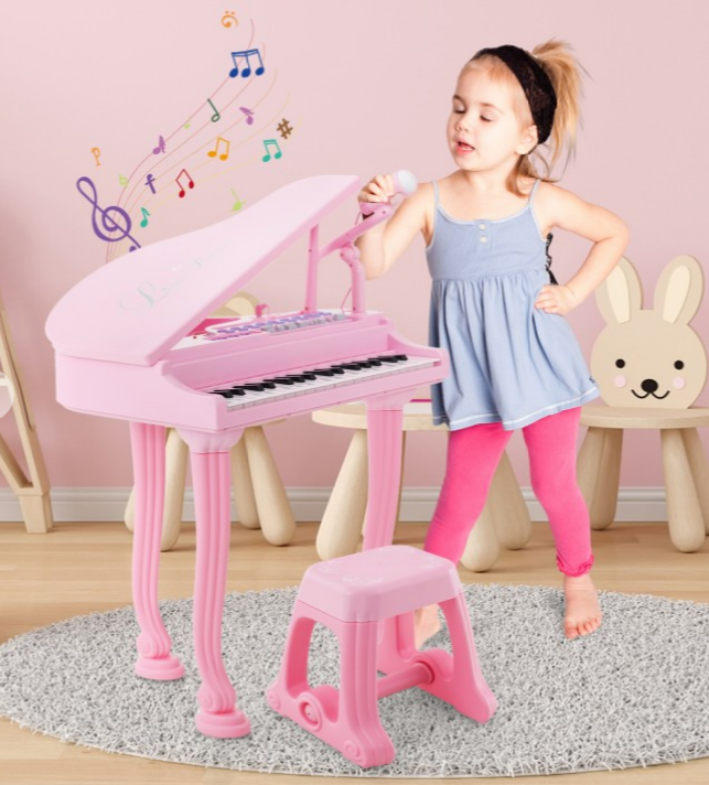 37 Keys Kids Piano Keyboard with Stool and Karaoke mic, batteries included