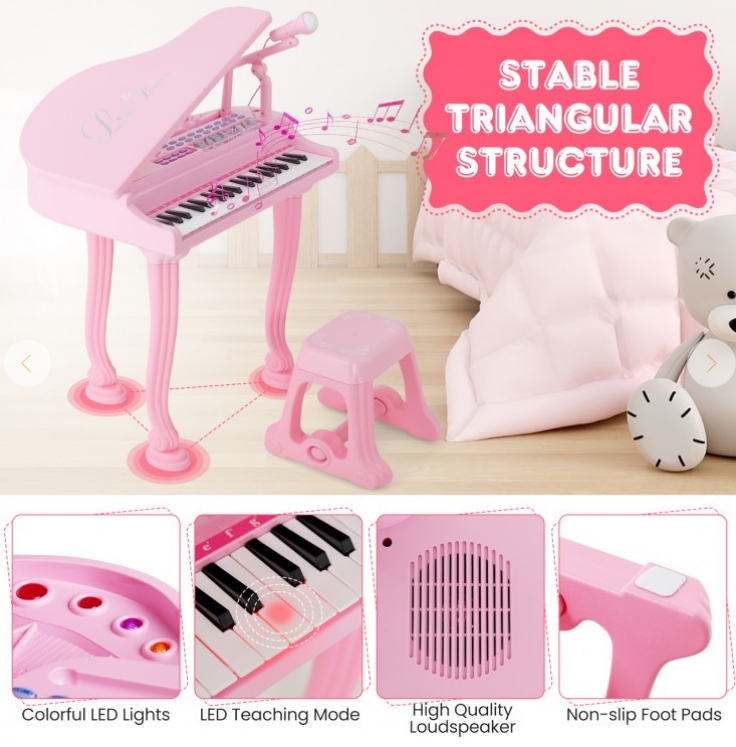 37 Keys Kids Piano Keyboard with Stool and Karaoke mic, batteries included