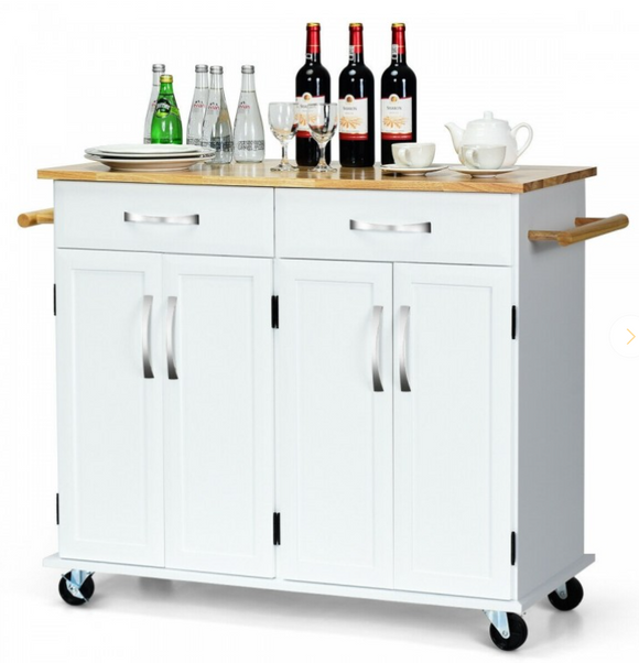 The Hampshire Rolling Kitchen Island Cart, white, fully assembled