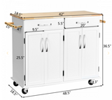 The Hampshire Rolling Kitchen Island Cart, white, fully assembled