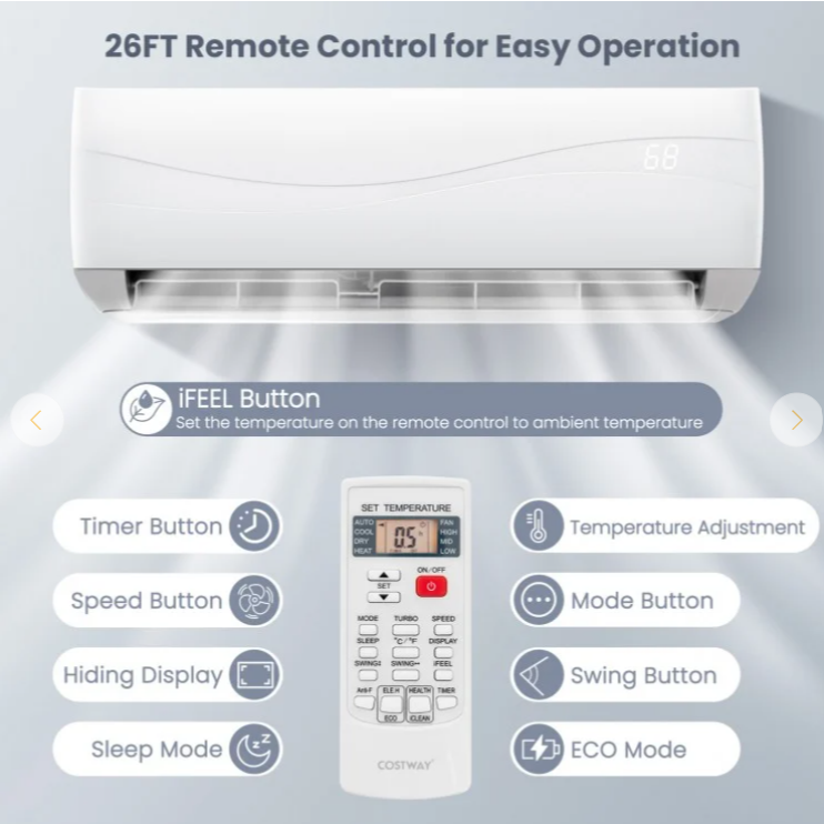HEAT PUMP KiT, 12000 BTU 20 SEER2 115V Ductless Mini Split with Remote, 2 boxes