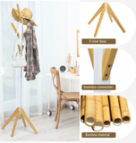 Bamboo Coat Rack Stand with 6 Hooks, assembled