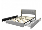 Upholstered Bed Frame with High Headboard and 4 Drawers, Full/Double, small dent in gold trim