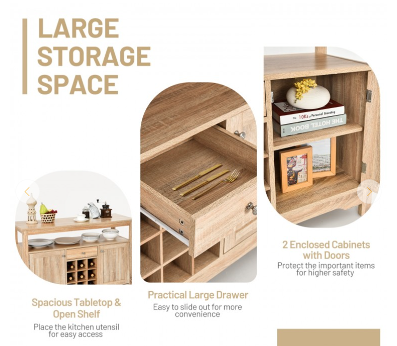 Server Buffet Sideboard With Wine Rack and Open Shelf, fully assembled