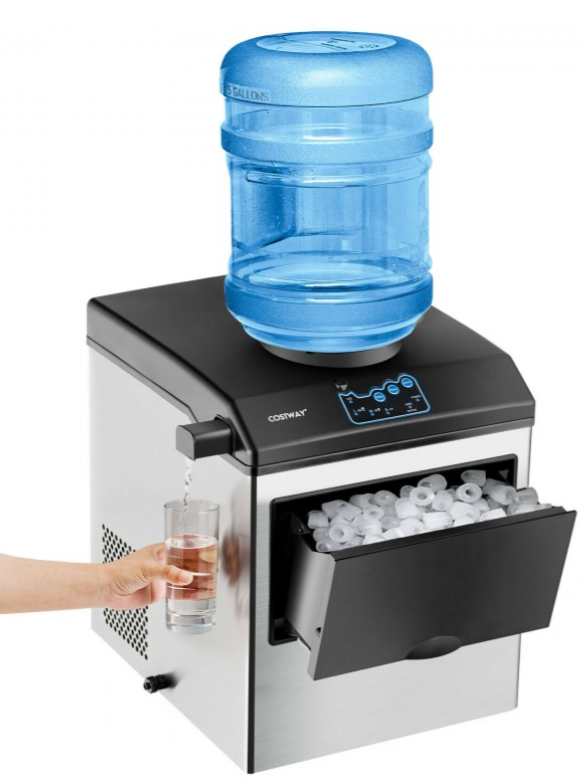 2-in-1 Stainless Steel Countertop Ice Maker with Water Dispenser
