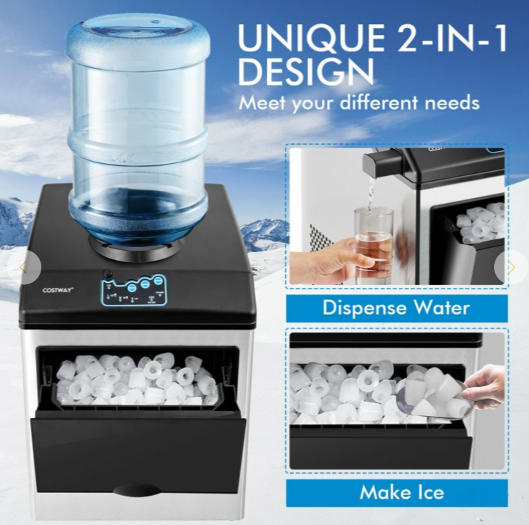 2-in-1 Stainless Steel Countertop Ice Maker with Water Dispenser