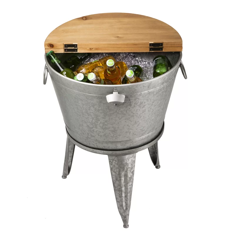 Galvanized beverage tub with metal stand  wood top