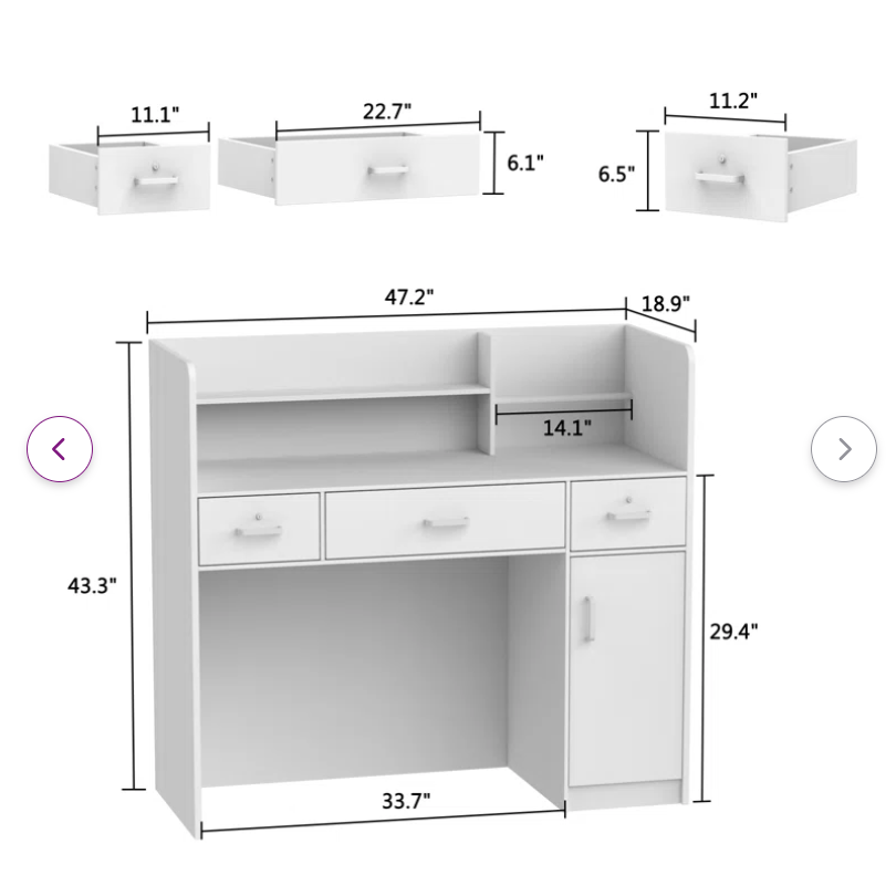 Pure White Rectangular Wood Reception Desk, fully assembled, minor scratch & dent
