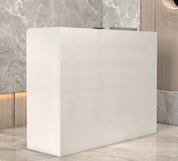 Pure White Rectangular Wood Reception Desk, fully assembled, minor scratch & dent